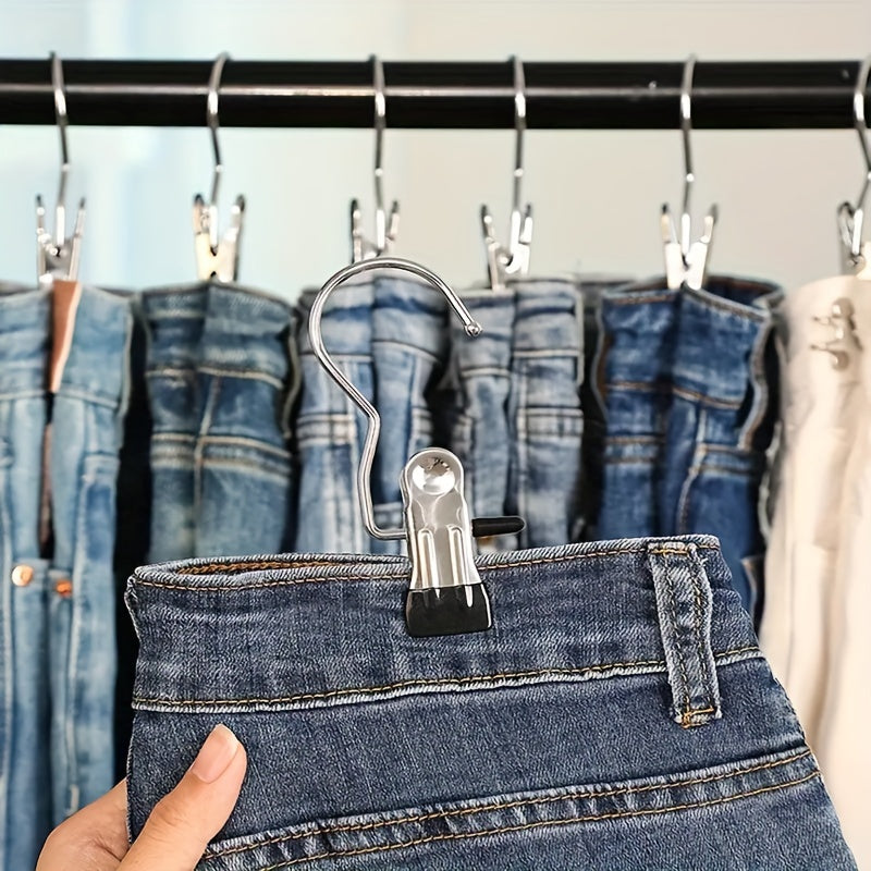 Juego de 10 clips de acero inoxidable para ropa con gancho giratorio