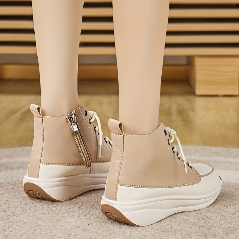 Women's Casual High-Top Sneakers Thick Sole White TPR All-Season