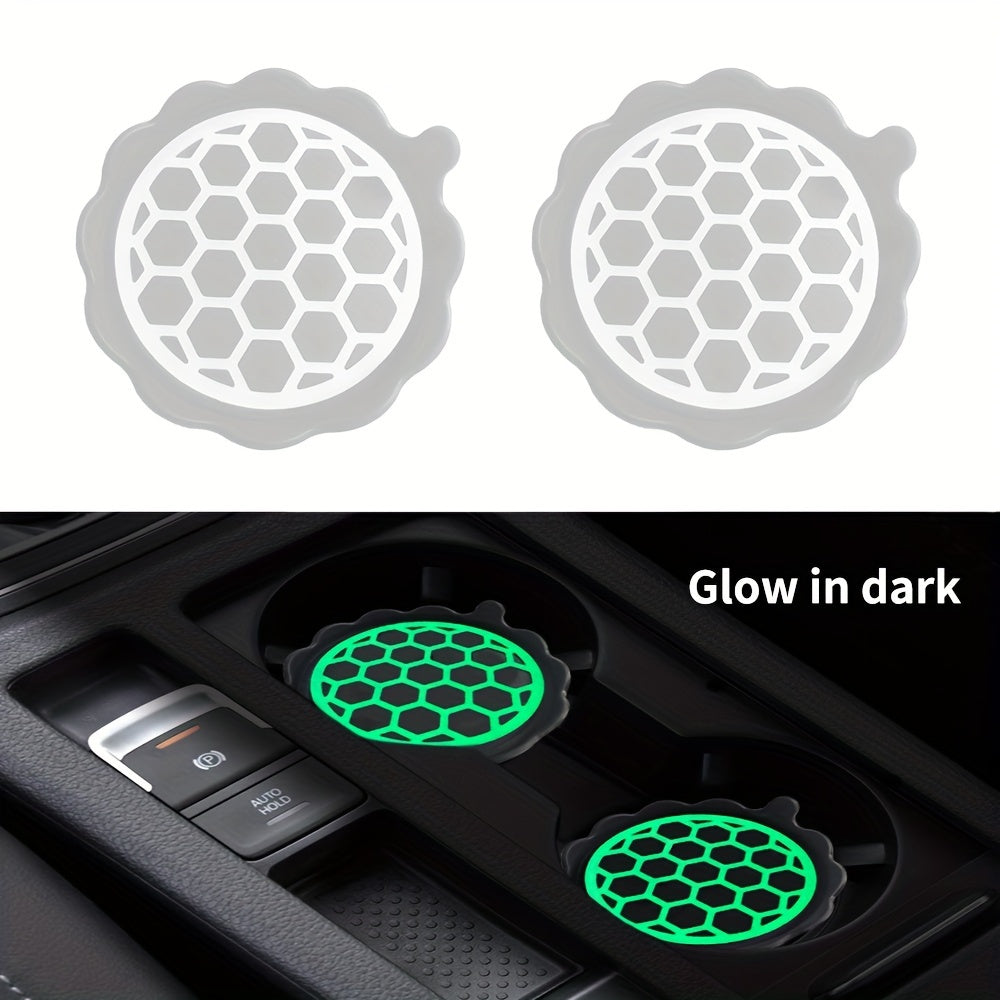 2pcs Glow-in-the-Dark Silicone Car Coasters Waterproof Non-Slip Cup Holder Inserts