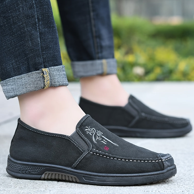 Men's Canvas Slip-On Shoes Low Top Breathable Casual Sneakers for All Seasons