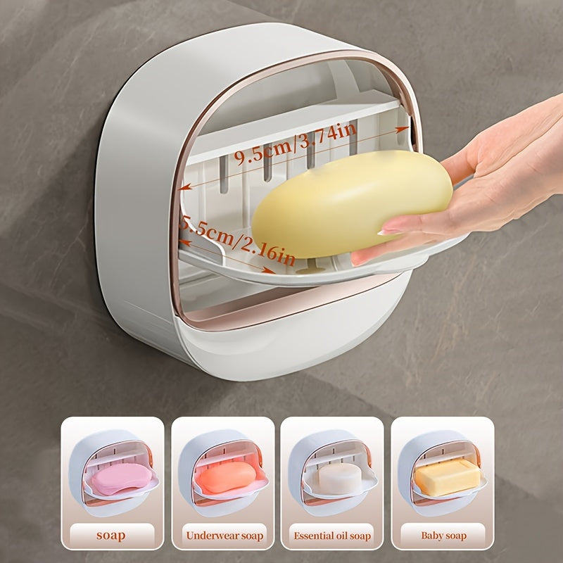 Wall-Mounted Soap Dish Waterproof ABS No-Drill Drainage Bathroom Shower Travel