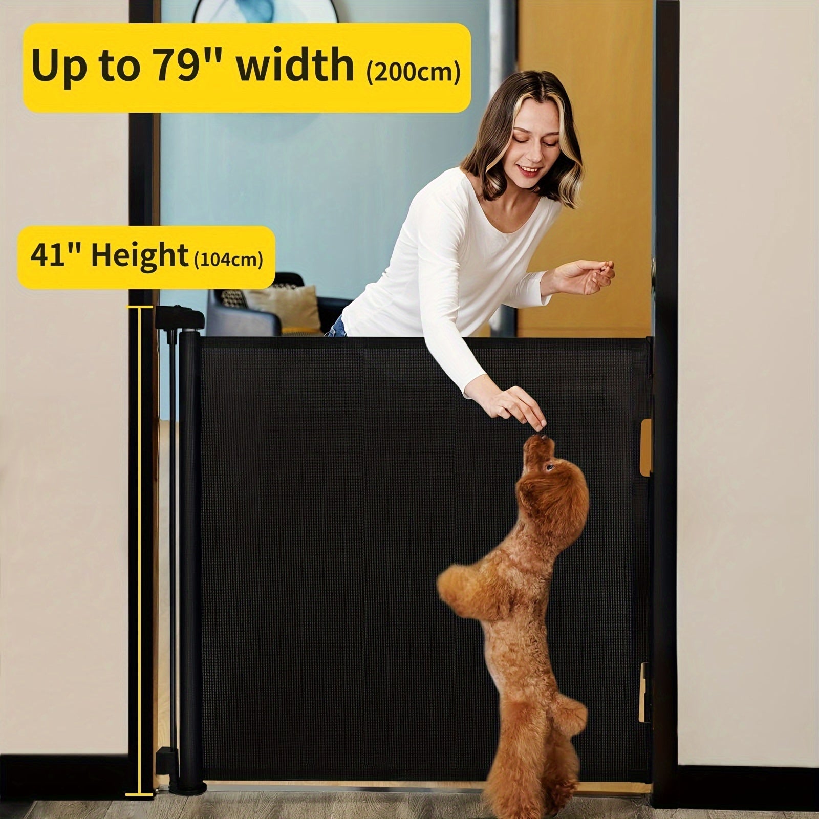 Baby Safety Gate Retractable Mesh Adjustable Height 83.82cm to 104.14cm for Doorways Stairs Hallways Indoor Outdoor