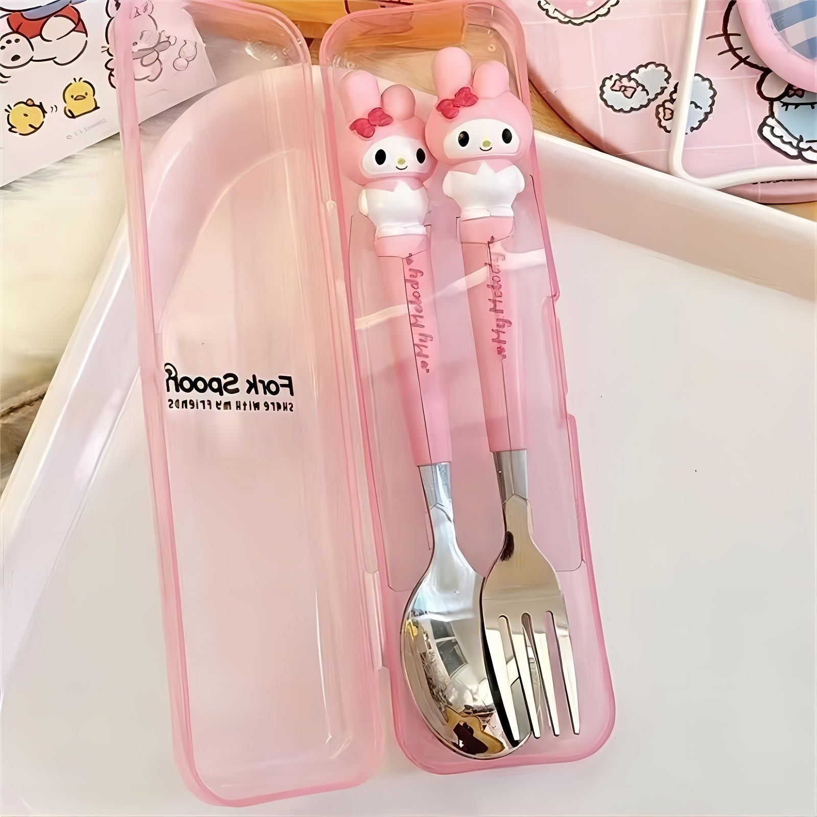 Stainless Steel Hello Kitty Spoon and Fork Set 2-Piece Kitchenware for Restaurants
