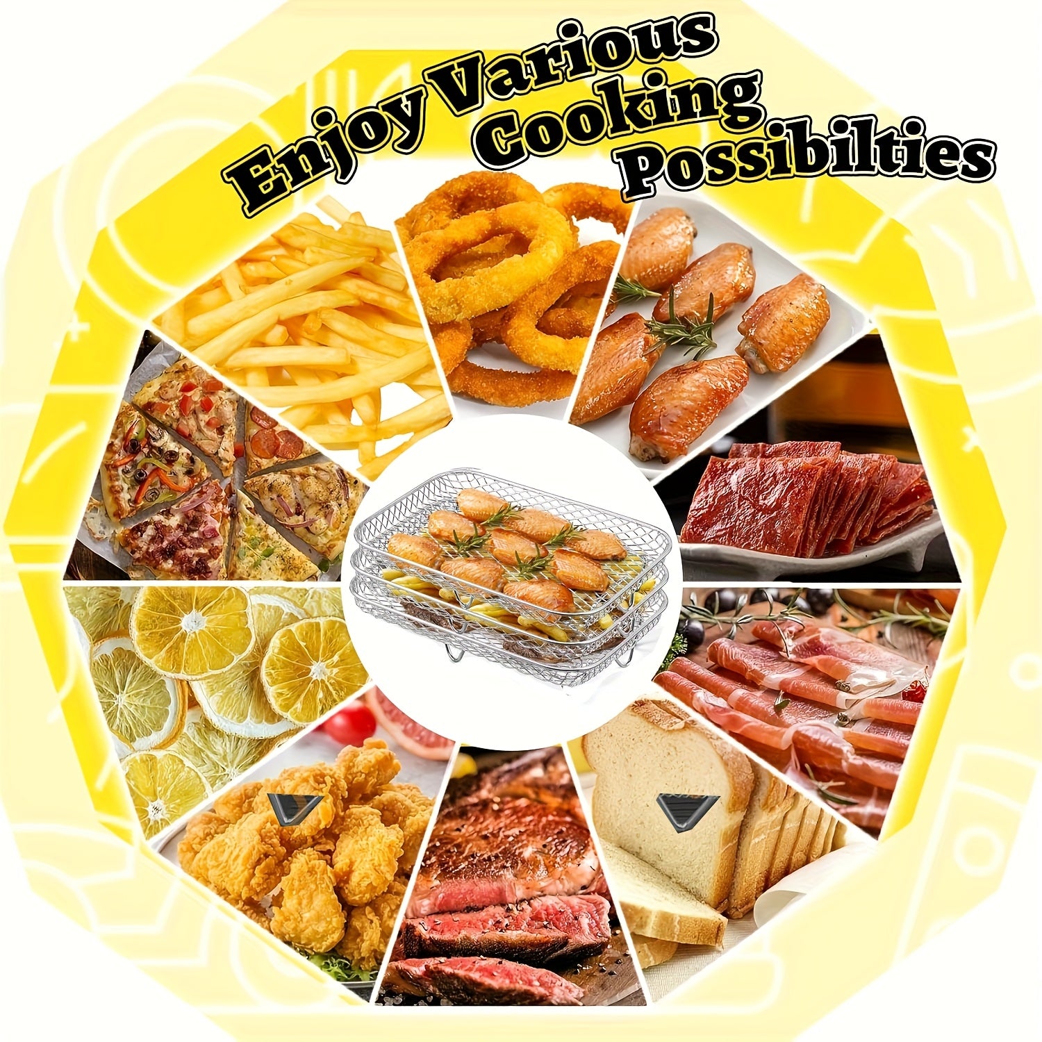 Stainless Steel Air Fryer Rack with 3 Dehydrator Layers for Double Basket Air Fryers