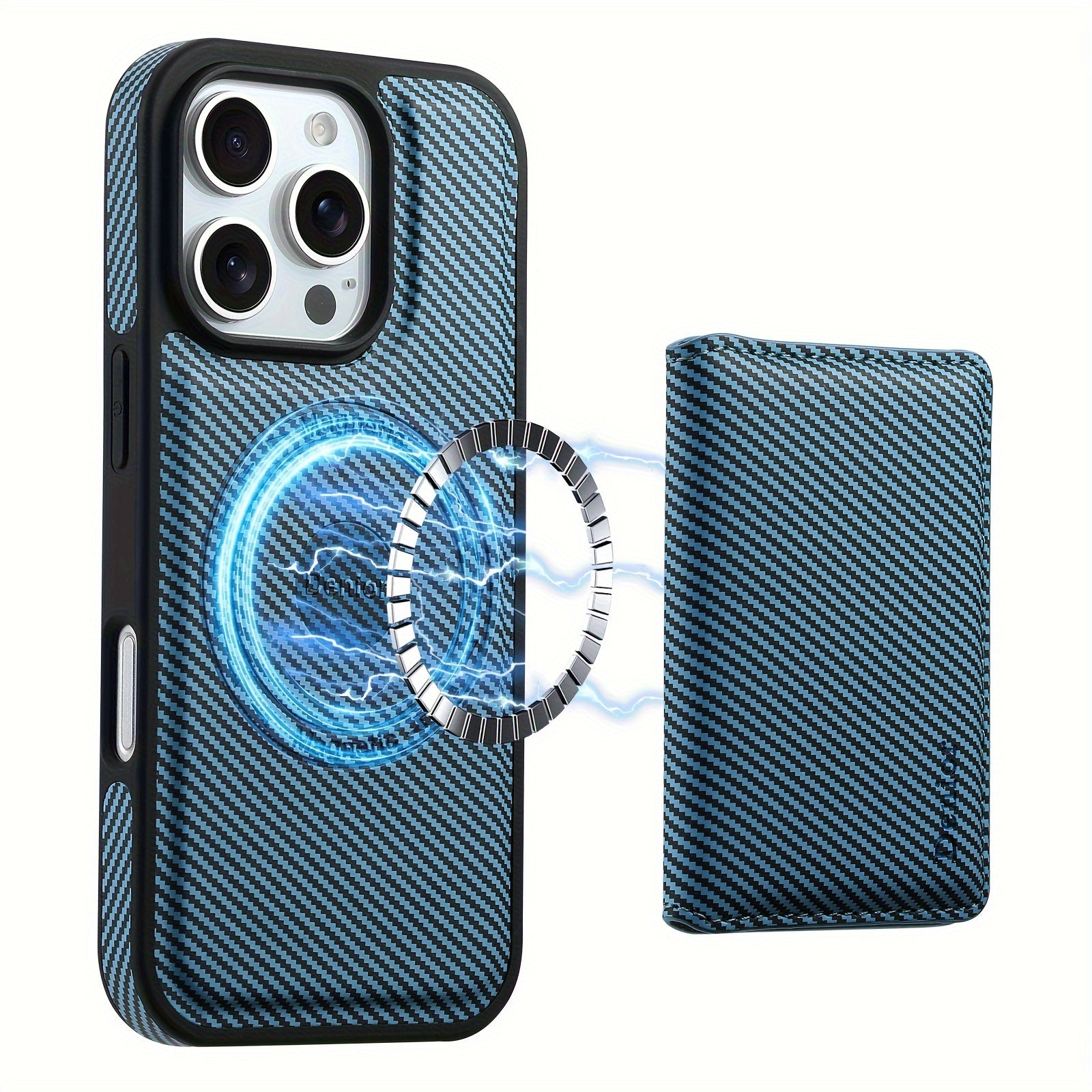 Carbon Fiber Bi-Fold Wallet Case for iPhone 12-16 with Magnetic Closure and Credit Card Slot