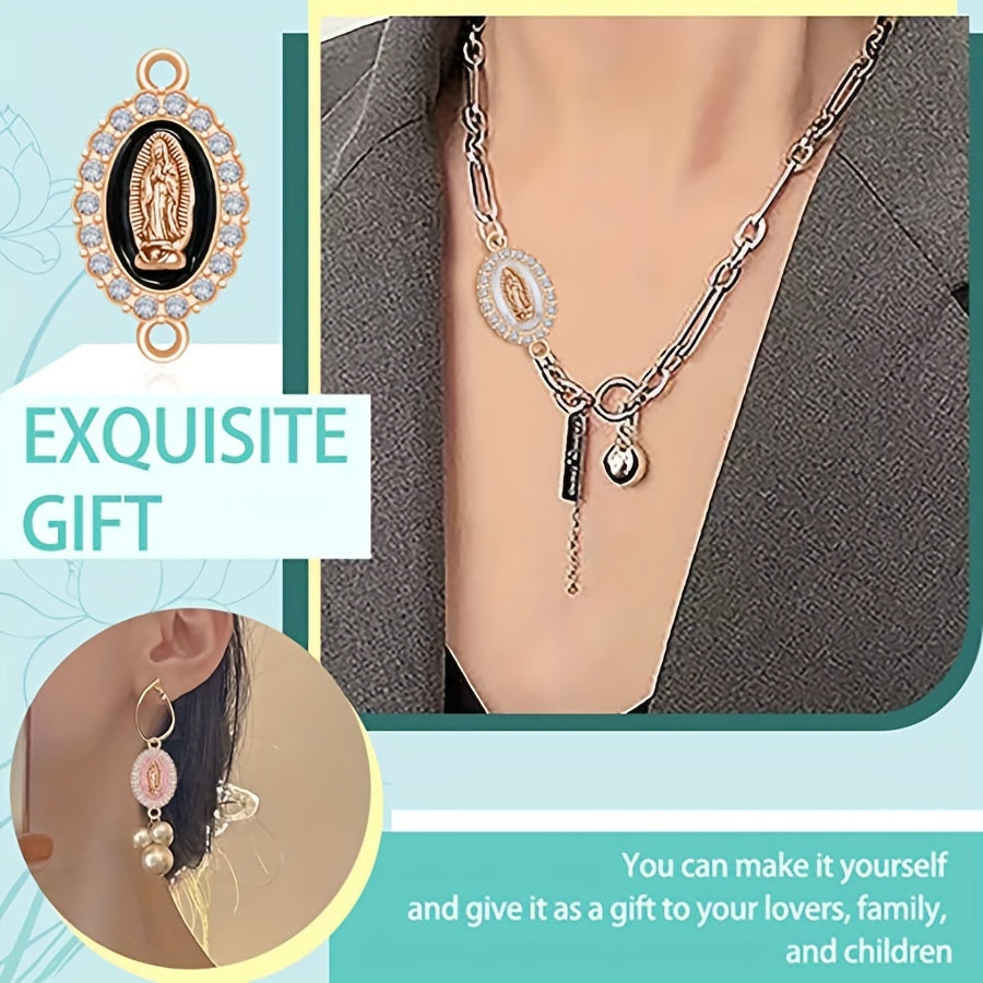 Set of 36 Enamel Virgin Mary Charms with Rhinestone Inlay for Jewelry Making and Easter Decorations