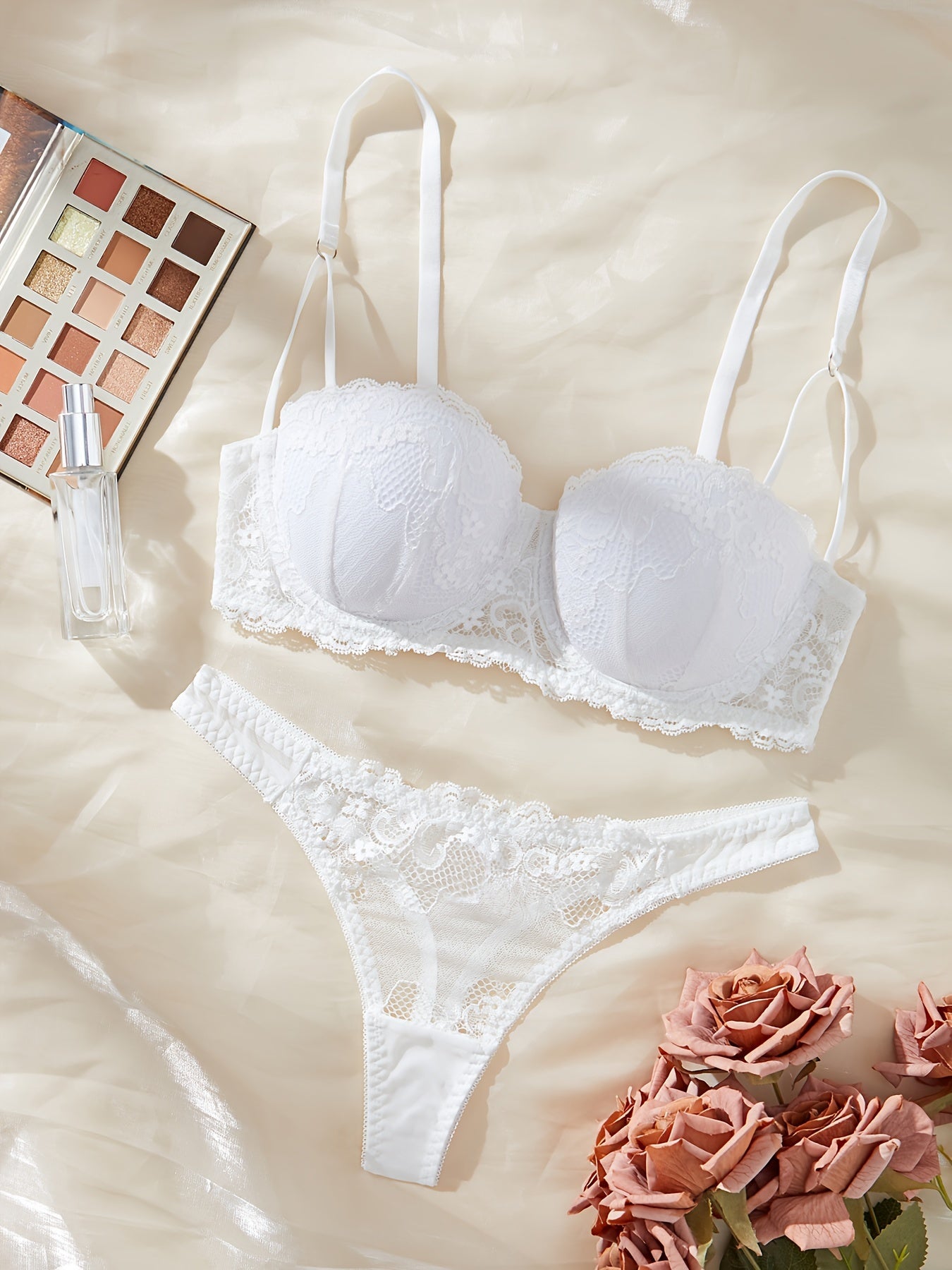 Women's Floral Lace Underwire Cami Bra and Panties Set Elegant Lingerie