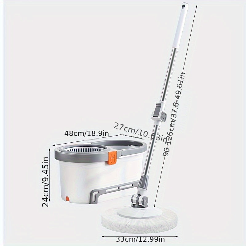 360° Rotating Mop Bucket System with 5 Fiber Mop Heads and Adjustable Handle