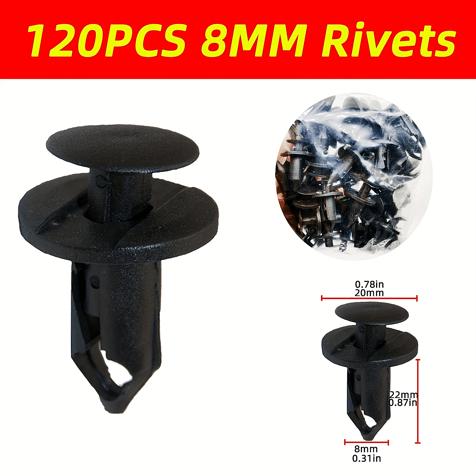 120 Pieces 8mm Car Bumper Clip Fasteners Plastic Rivets for Auto Body