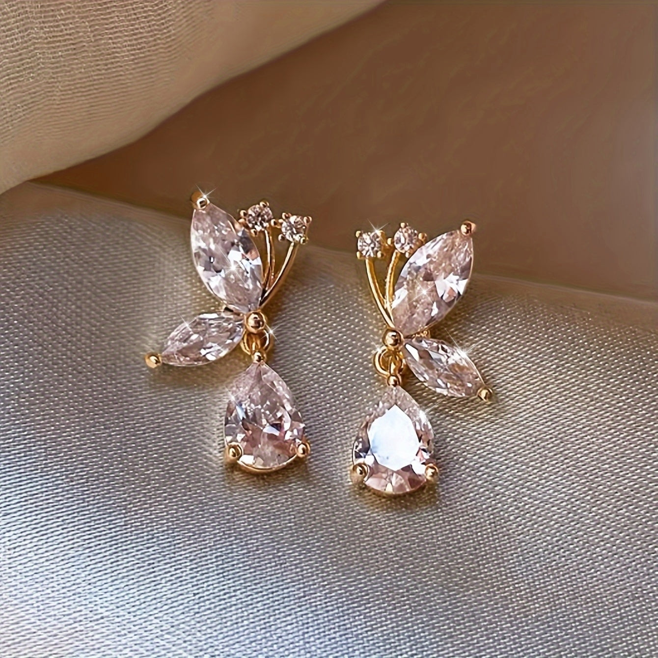 Women's Butterfly Glass Pendant Earrings Zinc Alloy Dangle Jewelry for All Seasons