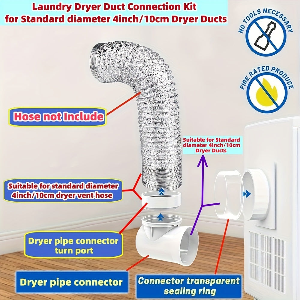 Dryer Vent Kit 10.16cm Durable Plastic Easy-Install with Mounting Bracket
