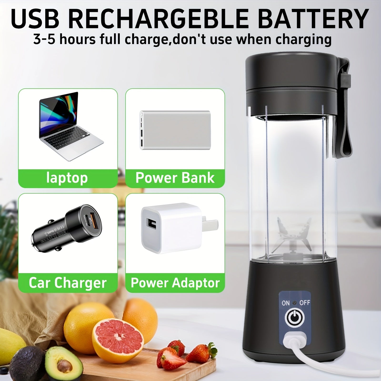 Portable Mini Blender 380ml USB Rechargeable Shakes Smoothies Ice Mixer