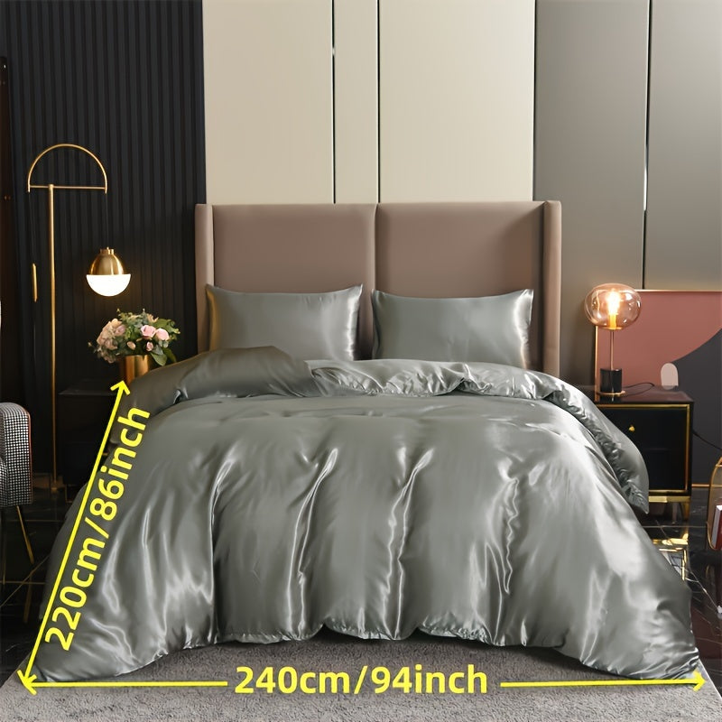 3-ta bo'lakli satindan yotqizish to'plami, bir xil rangdagi yotqizish qopqog'i va yostiqchalar bilan