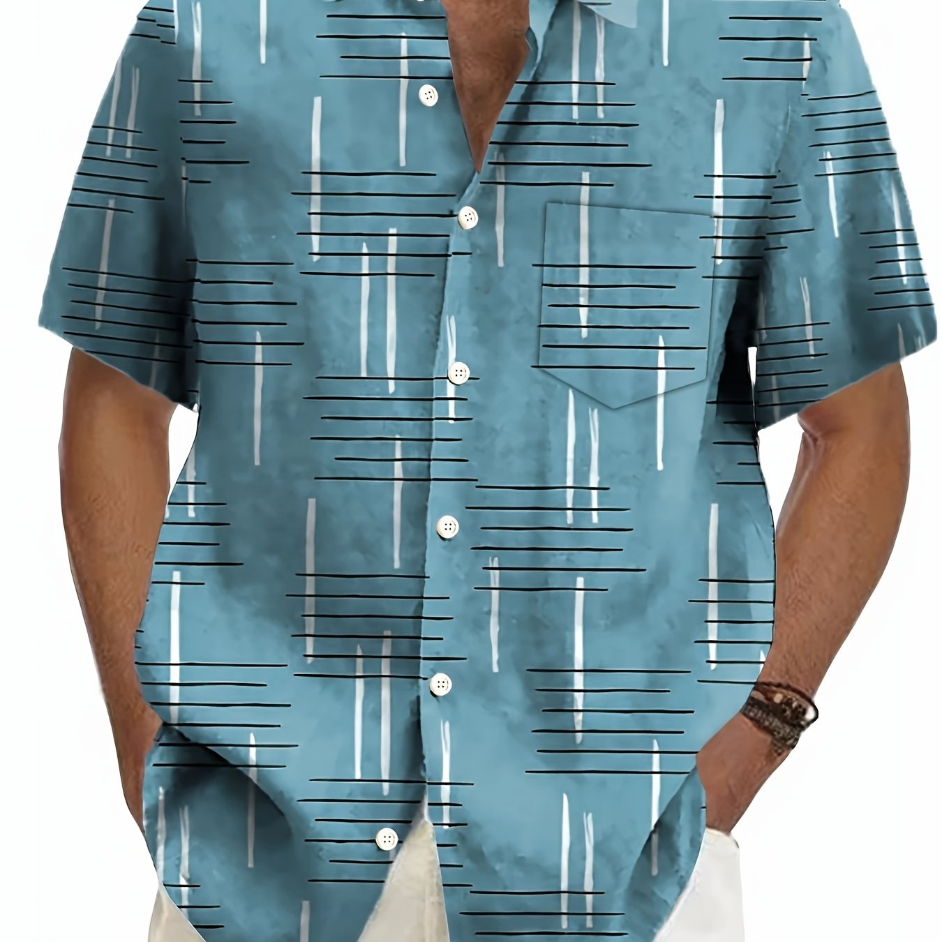 Men's Plus Size Short Sleeve Shirt with Geometric 3D Line Print Button-Up Collared Summer Polyester