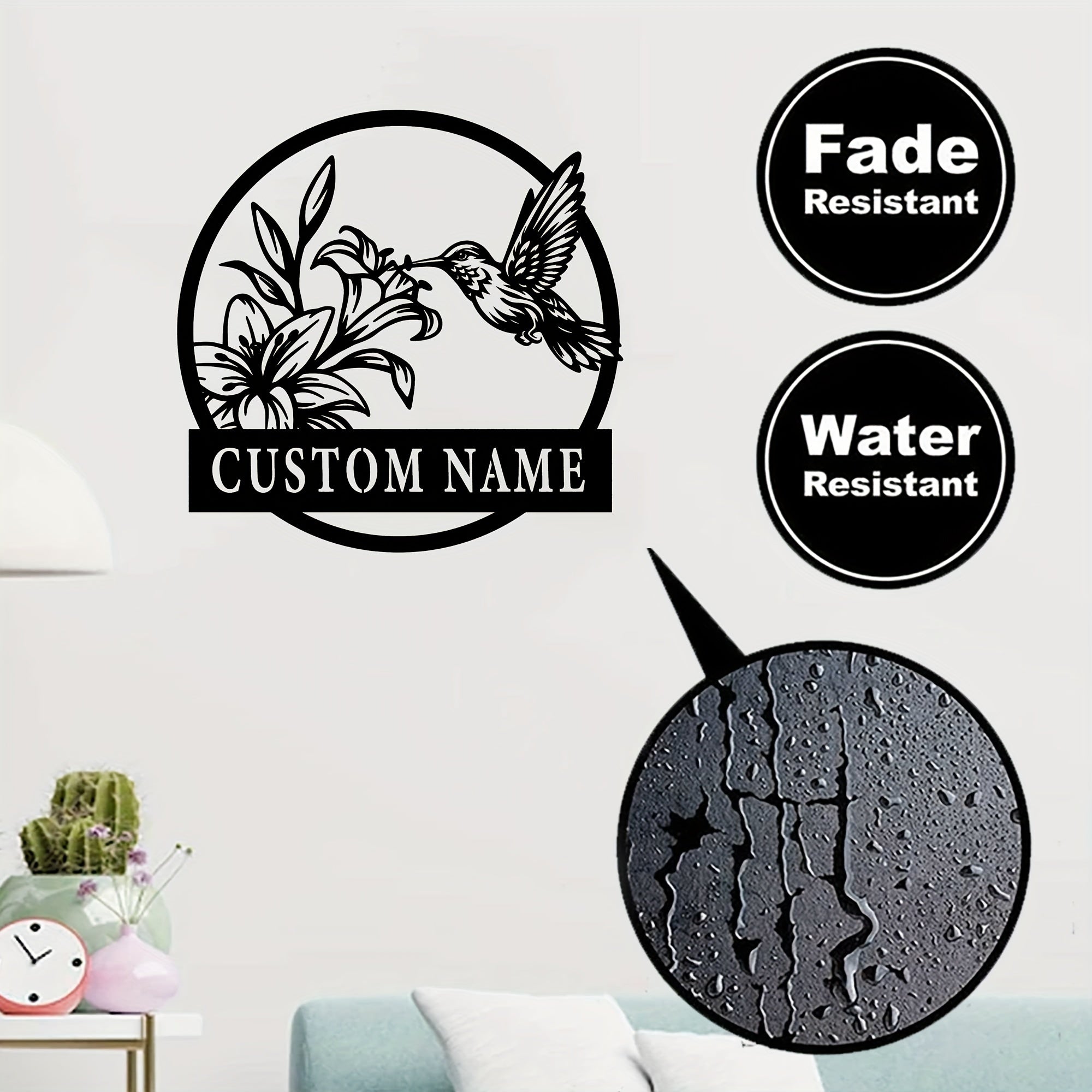 Personalized Hummingbird Metal Wall Sign Custom Name Indoor Outdoor Decor