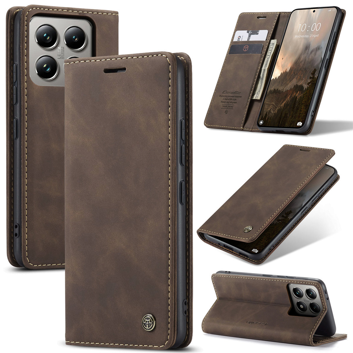 Faux Leather Flip Wallet Phone Case for Xiaomi 14T Pro and 14 with Card Holder and Kickstand