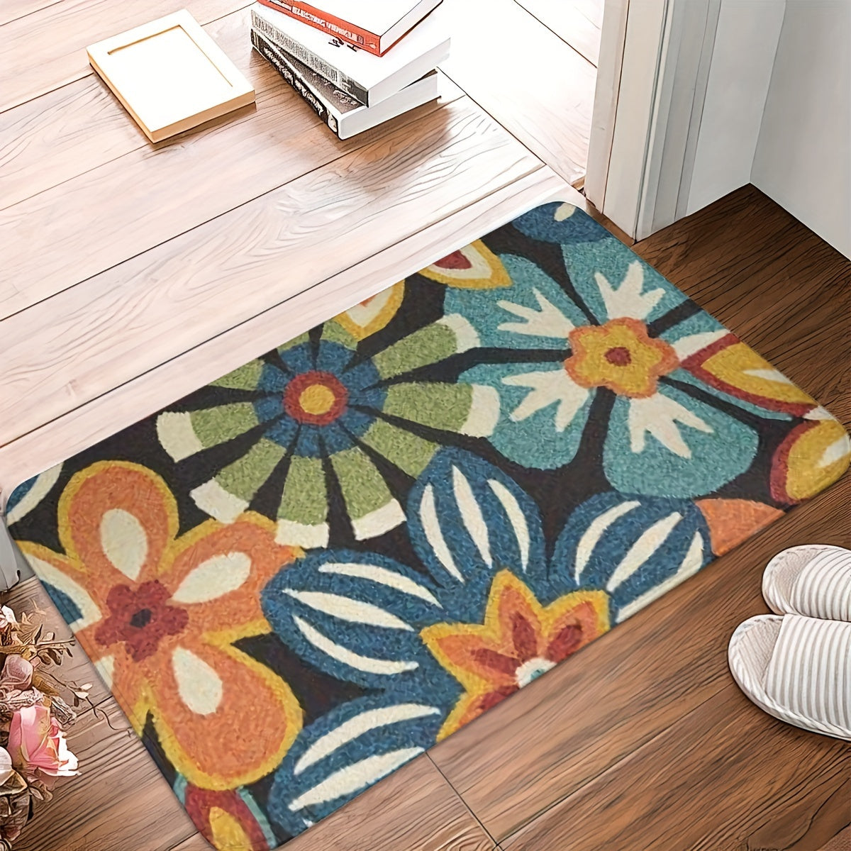 Alfombrillas de cocina con patrón de flores, 2 piezas, antideslizantes, absorbentes, lavables a máquina