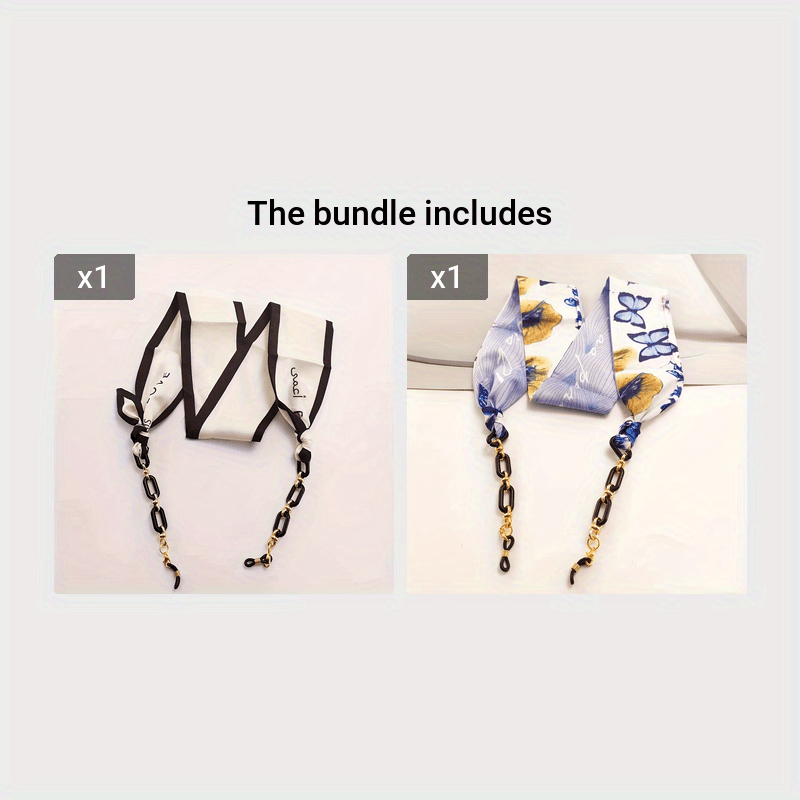 Eyewear Accessories Set with Cherry and Flower Pattern Scarf Glasses Chain Sunglasses Lanyard and Face Covering Strap