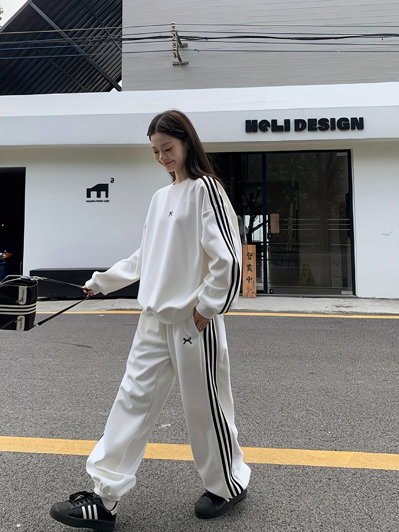 Women's Oversized Y2K Geometric Pattern Crew Neck Sweatshirt Polyester Loose Fit for Spring Fall