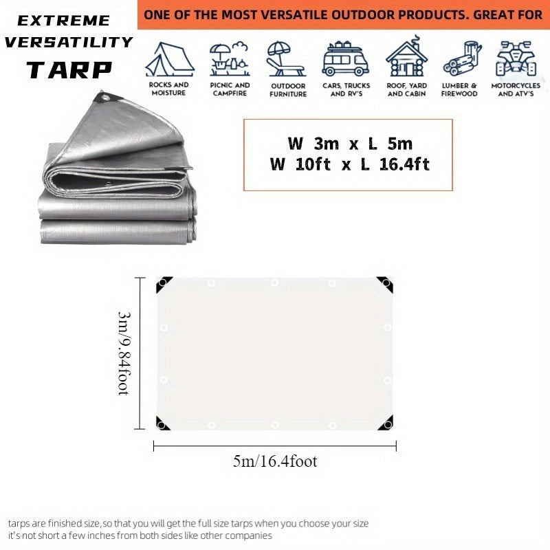 Плотный водонепроницаемый брезент с металлическими люверсами для защиты на открытом воздухе, разные размеры, серебристый