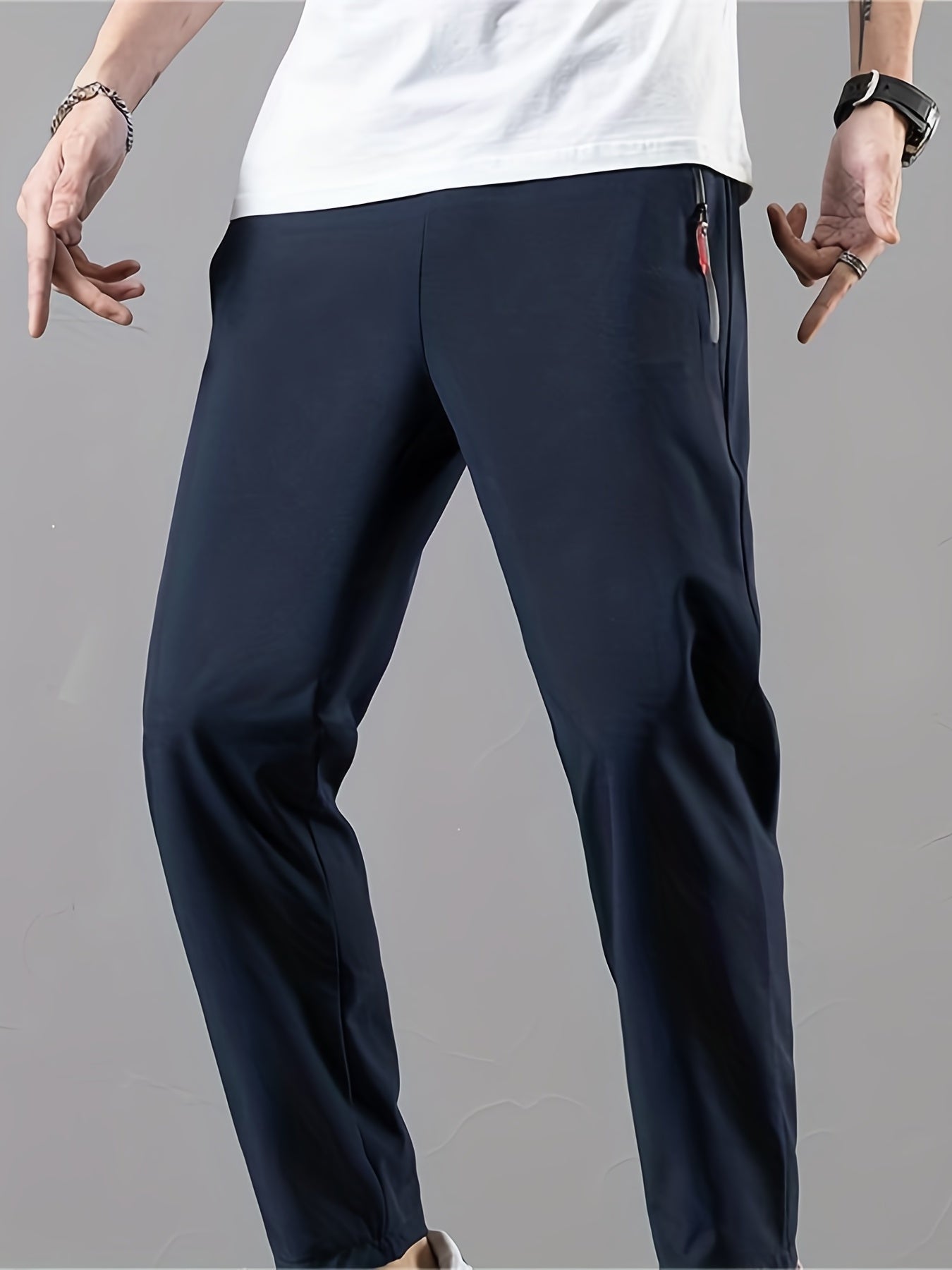 Pantalones casuales para hombre con cordón de estiramiento y cierre de cremallera para primavera y verano deportes