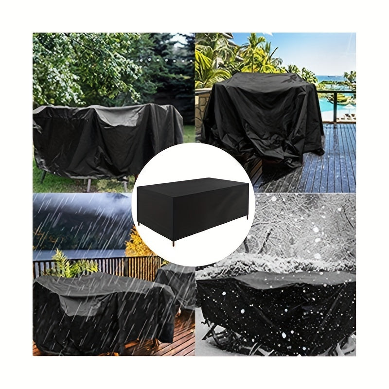Black Outdoor Rectangular Dining Table Cover Waterproof Patio Woven Polyurethane