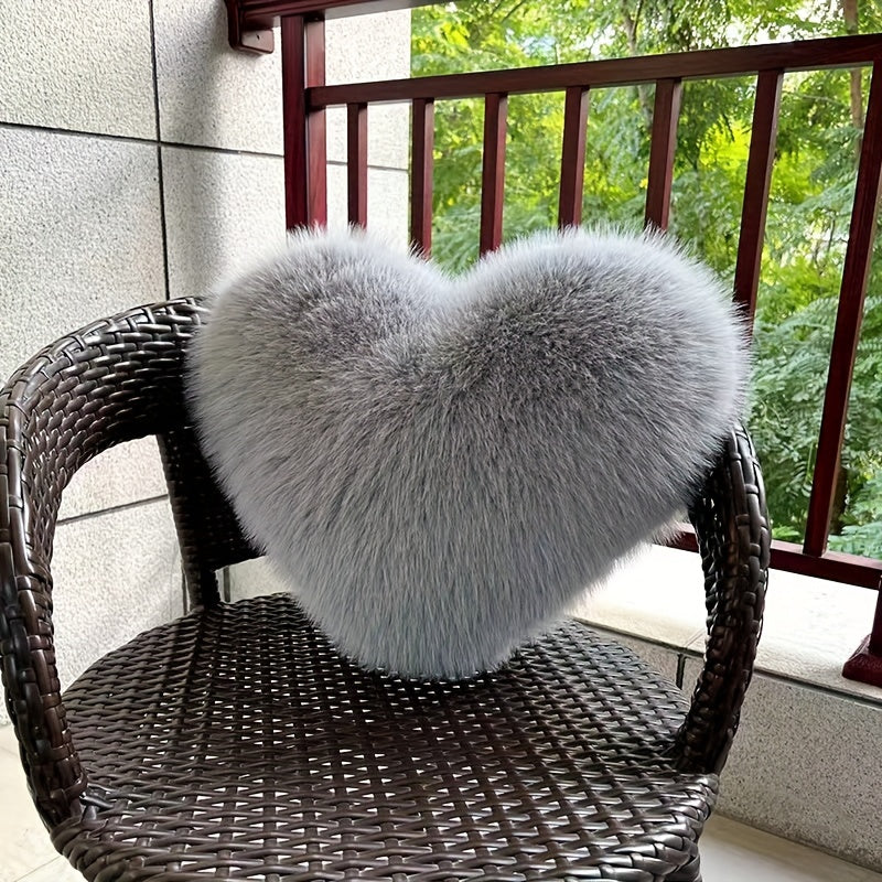 Heart-Shaped Faux Fur Cushion for Sofa Bed Decor Machine Washable Gift