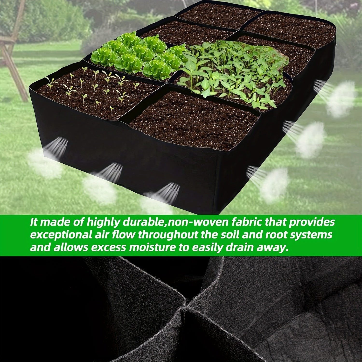 Fabric Raised Garden Bed for Vegetables Flowers Herbs 8-Section Outdoor Lightweight