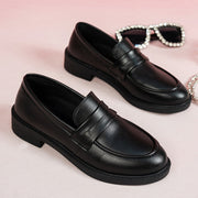Women Black Loafers Pointed Toe Slip-On Mary Jane Shoes All-Season