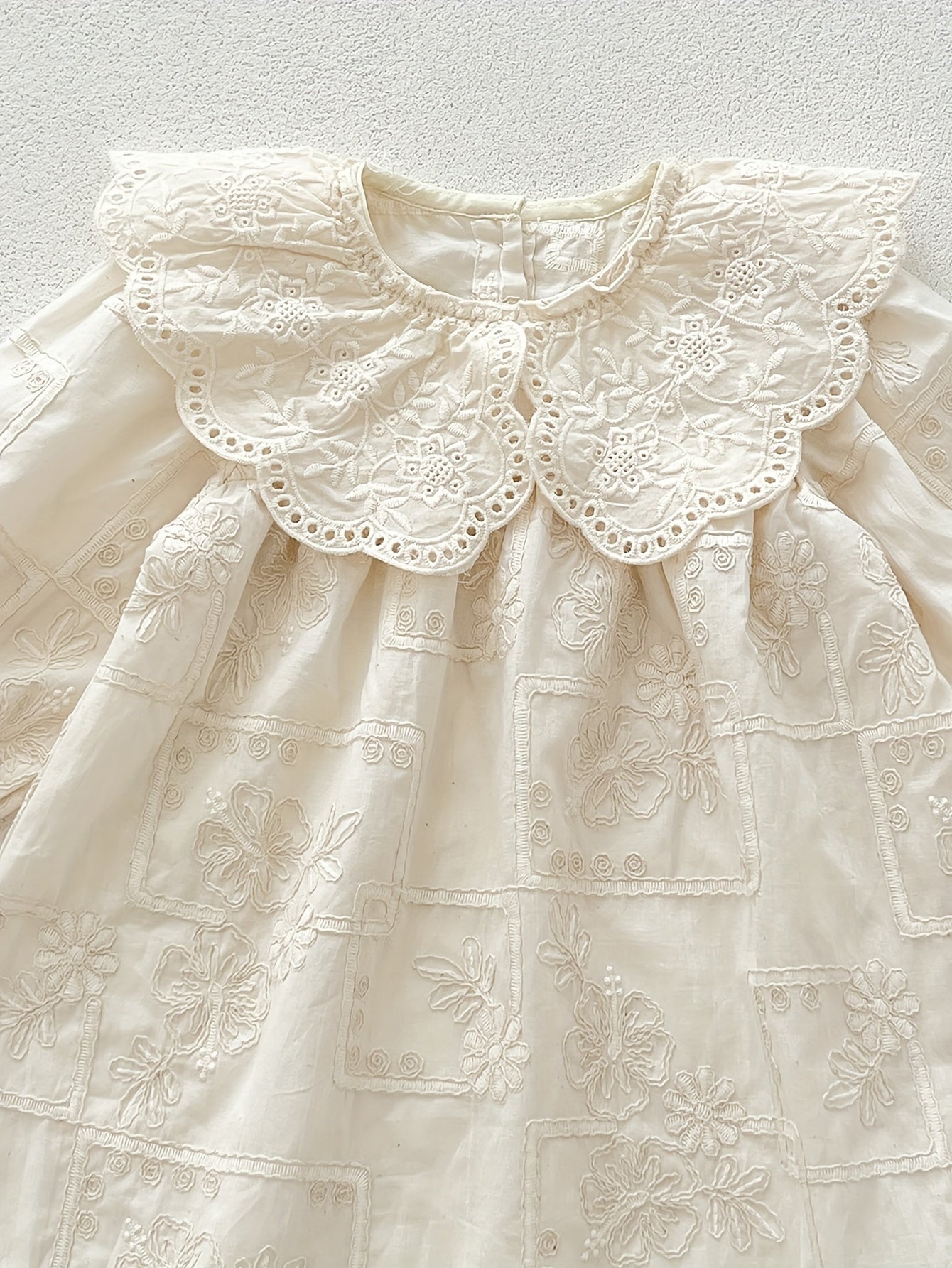 Baby Girl Dress Long Sleeve Cotton Floral Embroidery Fall Casual Midi