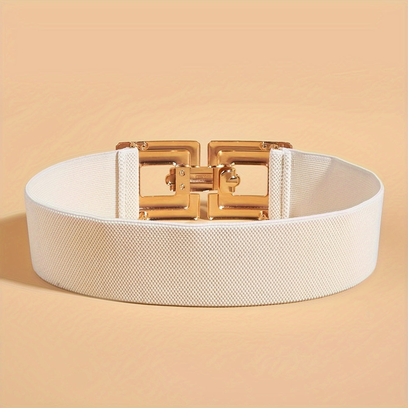 Женский широкий эластичный пояс с золотой двойной квадратной пряжкой для платьев