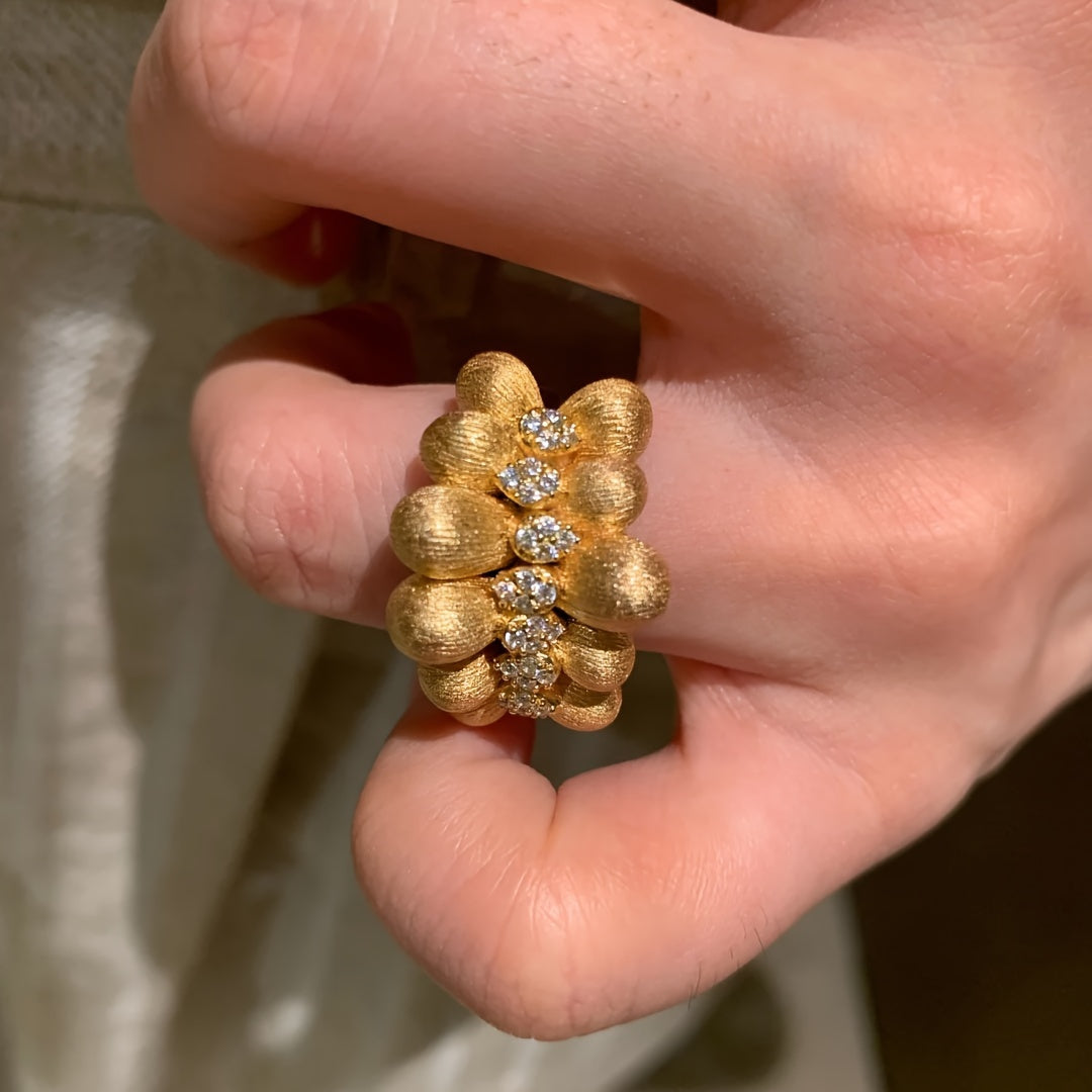 Women's Gold Plated Ring with Synthetic Zirconia Adjustable Elegant Jewelry