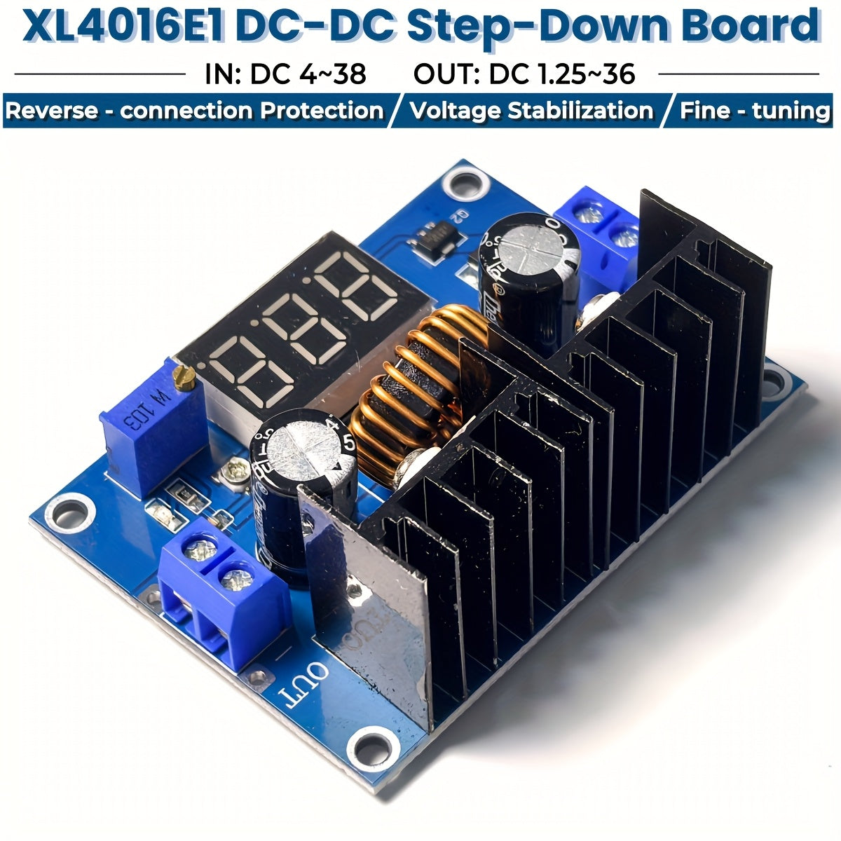 Convertidor Buck DC-DC Regulador de Voltaje Ajustable 8A Entrada 4-36V Salida 1.25-36V