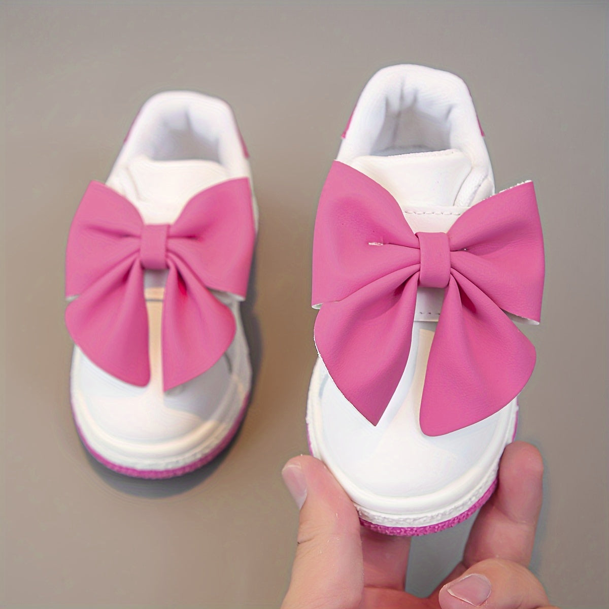 Girls White Shoes with Pink Bows for All-Season Casual Wear