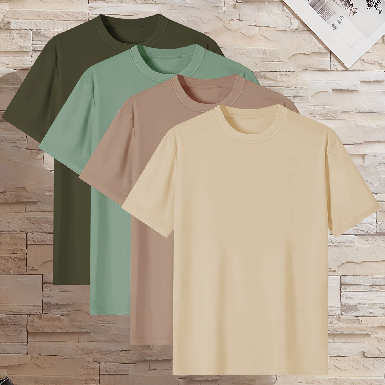 Men's Short Sleeve T-Shirts Pack of 4 Solid Colors Casual Polyester Summer Crew Neck