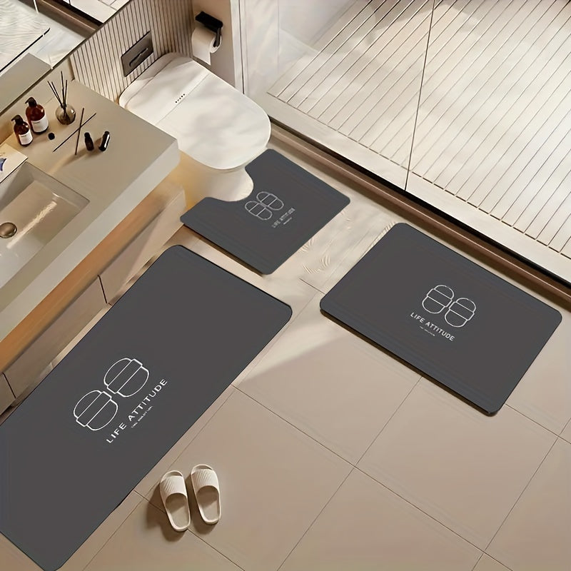 Bathroom Anti-Slip Mat Set 3 Pieces Diatom Mud Washable Wear-Resistant