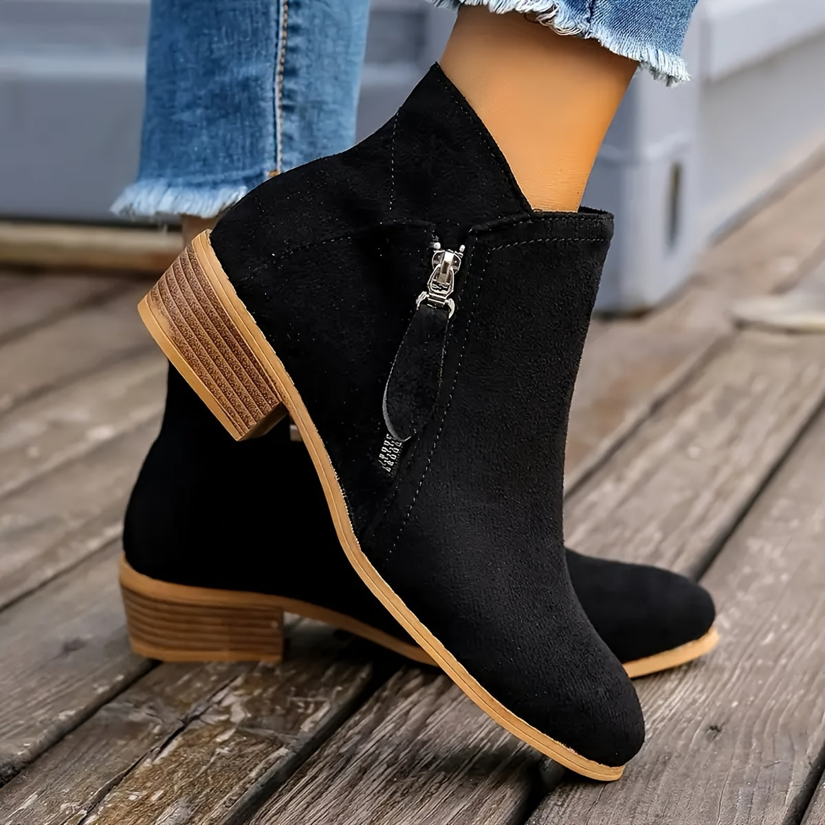 Women's Leather Zip-Up Ankle Boots Pointed Toe Casual Office Shoes