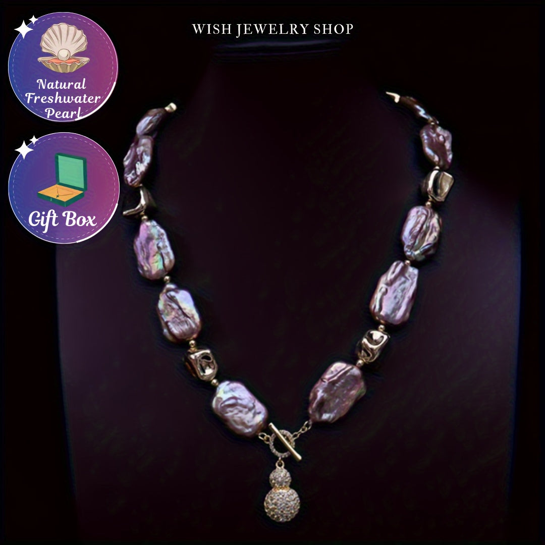 Elegante collar de cadena para clavícula con perla de agua dulce barroca para uso casual y formal