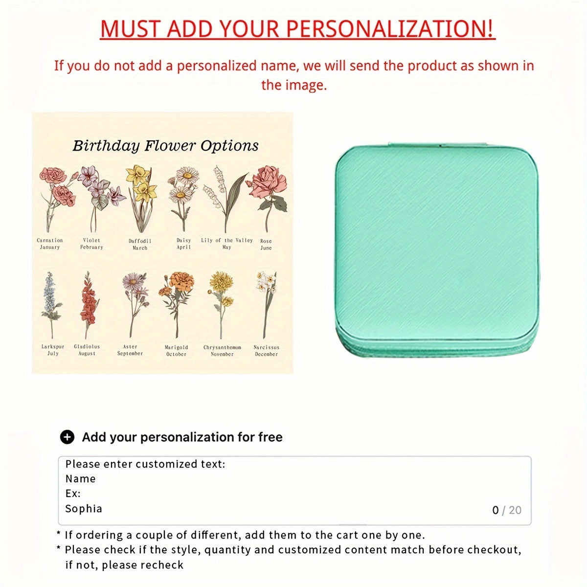 Personalized Flower Pattern Jewelry Box Made of PU Leather for Gifts and Storage