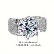 Sterling Silver Wedding Ring with 5ct Moissanite Inlay Elegant Jewelry