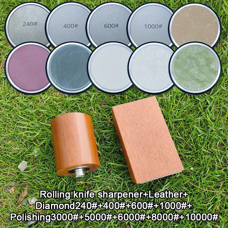 User-friendly rolling knife sharpener kit with dual angle sharpening corundum stone metal construction
