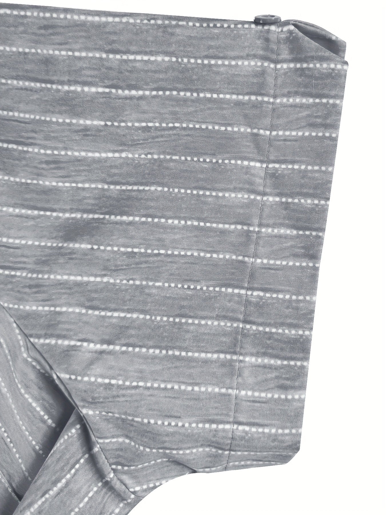 Camisa de hombre a rayas azul claro con botones, poliéster, manga corta, casual, para todas las estaciones