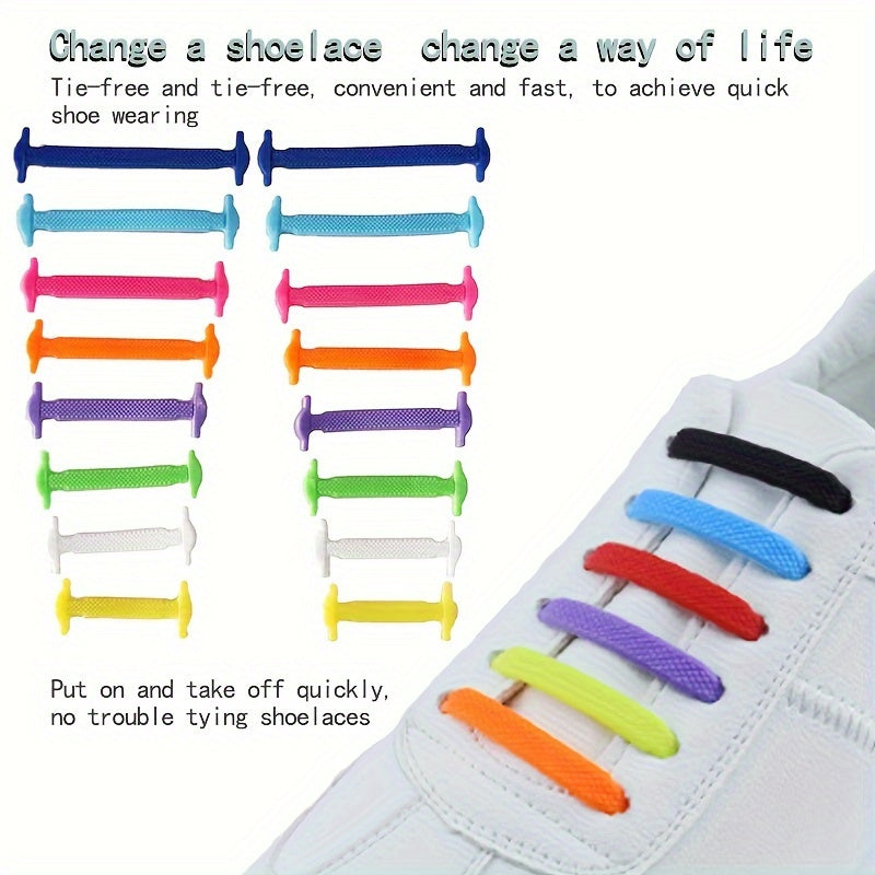 Unisex Silicone No Tie Shoelaces Creative Lazy Shoe Laces 16 Pairs