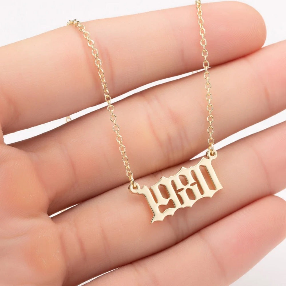 Personalized Stainless Steel Number Necklace with Birth Year Pendant for Women and Girls