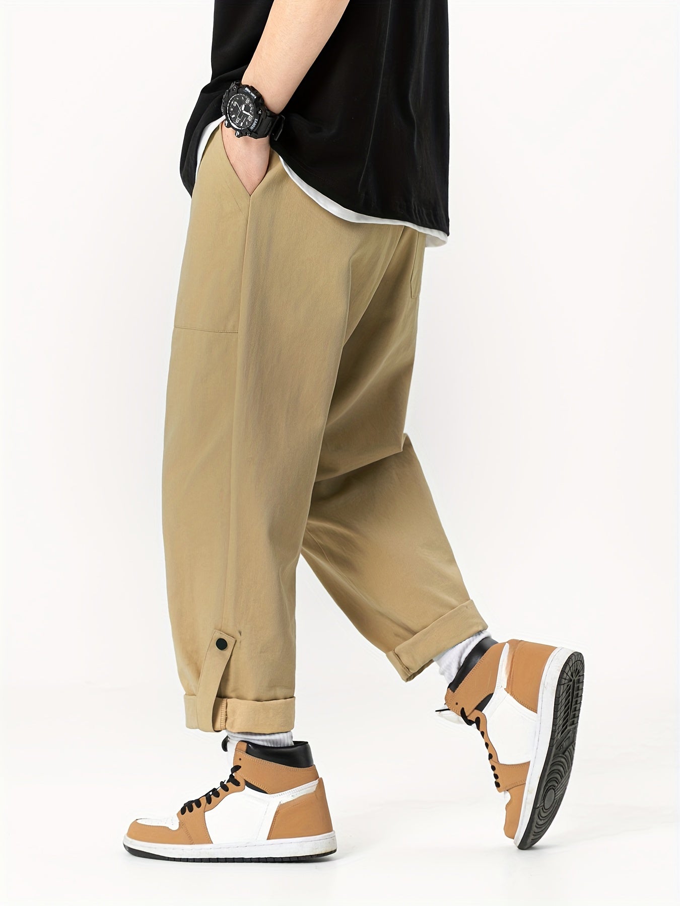 Men's Cotton Cropped Pants with Pockets Casual Loose Fit for Outdoor Activities