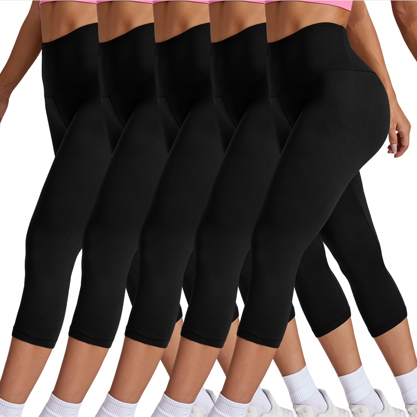Plus Size Women High Waisted Capri Pants Tummy Control Yoga Athletic