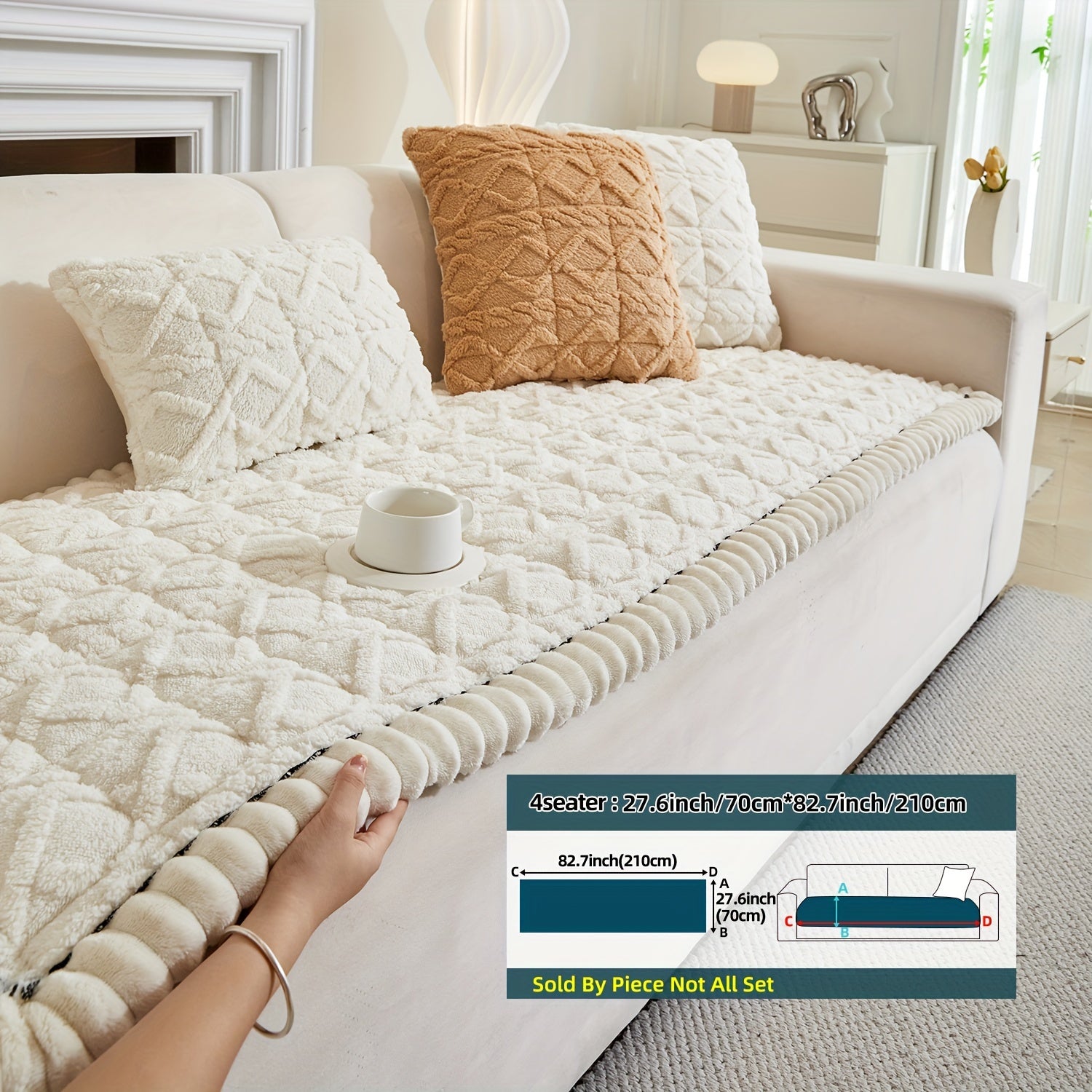 Bohemian Quilted Sofa Cover Plush Fabric Non-Slip Machine Washable Decorative