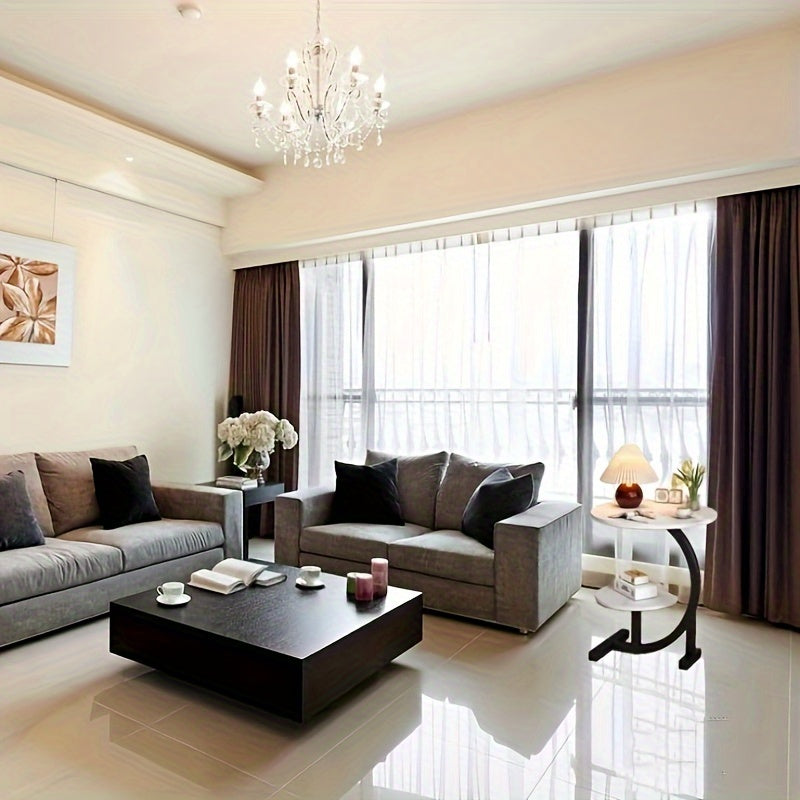 Mesa de café floral multifuncional con doble capa y bandeja lateral redonda