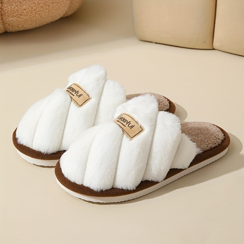 Women's Faux Fur-Lined Slip-On Slippers with TPR Sole for Indoor Outdoor Use
