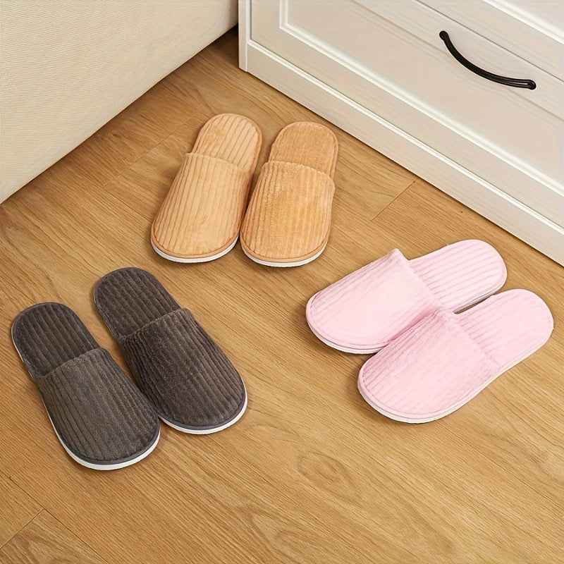 10 Pairs Unisex Striped Spa Slippers Soft Warm Non-Slip Hotel Travel